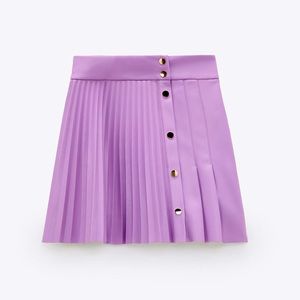 NWT - M & L lilac Zara pleated faux leather skirt